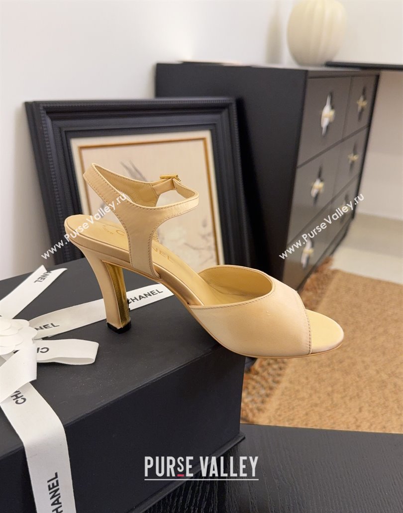 Chanel Satin High Heel Sandals with Strass Buckle 8.5cm G46167 Beige 2025 (MD-250415118)