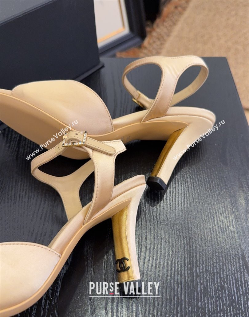 Chanel Satin High Heel Sandals with Strass Buckle 8.5cm G46167 Beige 2025 (MD-250415118)