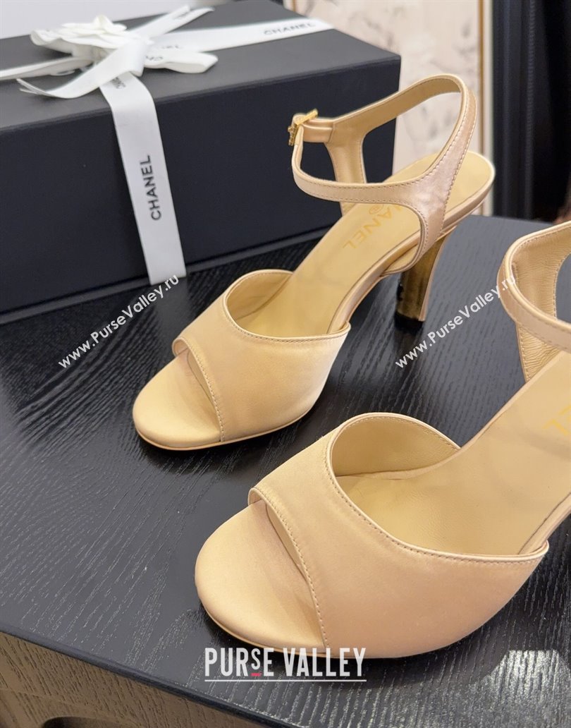 Chanel Satin High Heel Sandals with Strass Buckle 8.5cm G46167 Beige 2025 (MD-250415118)