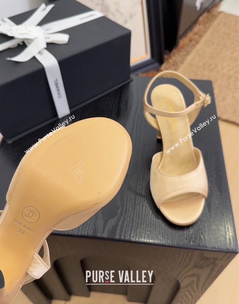 Chanel Satin High Heel Sandals with Strass Buckle 8.5cm G46167 Beige 2025 (MD-250415118)