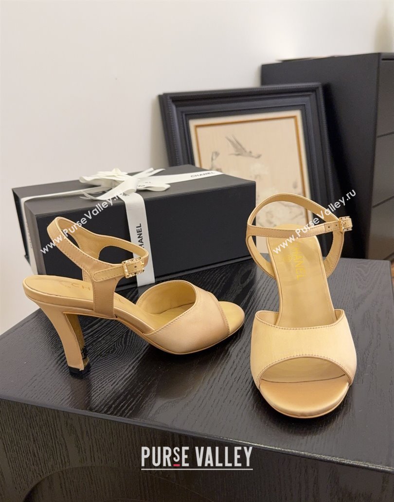 Chanel Satin High Heel Sandals with Strass Buckle 8.5cm G46167 Beige 2025 (MD-250415118)