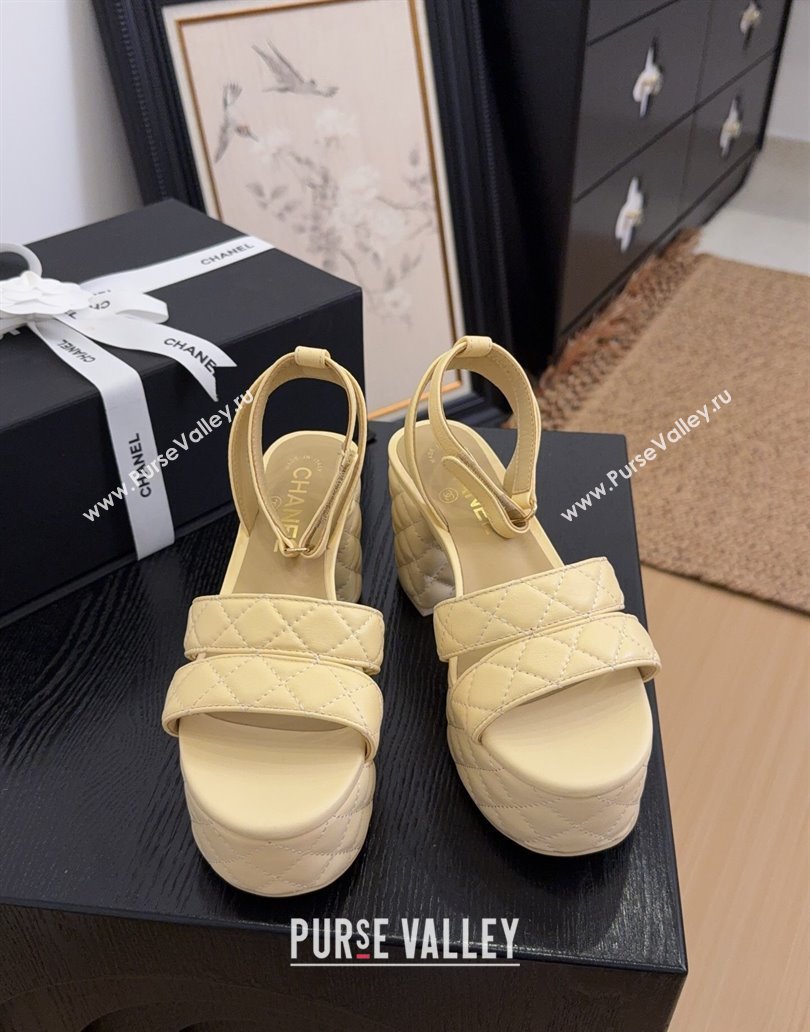 Chanel Quilted Lambskin Platform Sandals 8.5cm G46427 Apricot 2025 (MD-250415121)