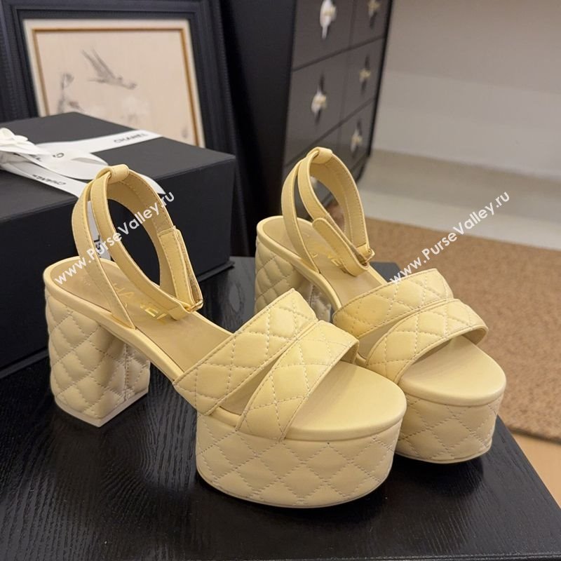 Chanel Quilted Lambskin Platform Sandals 8.5cm G46427 Apricot 2025 (MD-250415121)