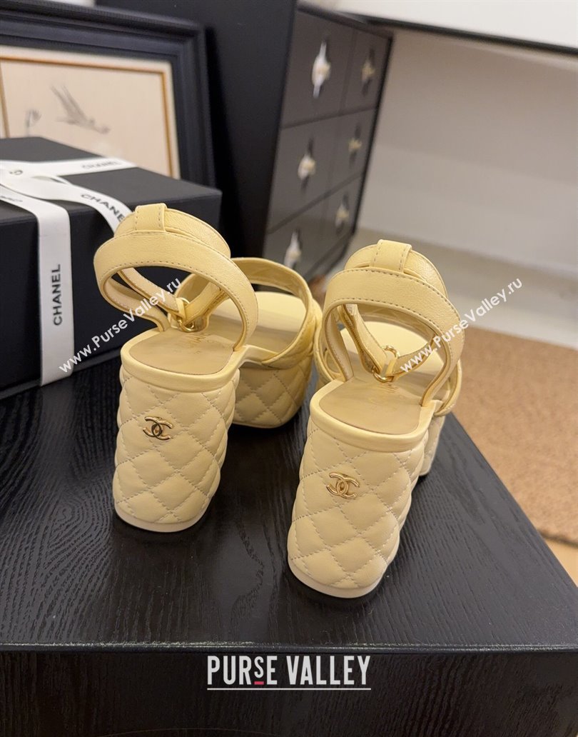 Chanel Quilted Lambskin Platform Sandals 8.5cm G46427 Apricot 2025 (MD-250415121)