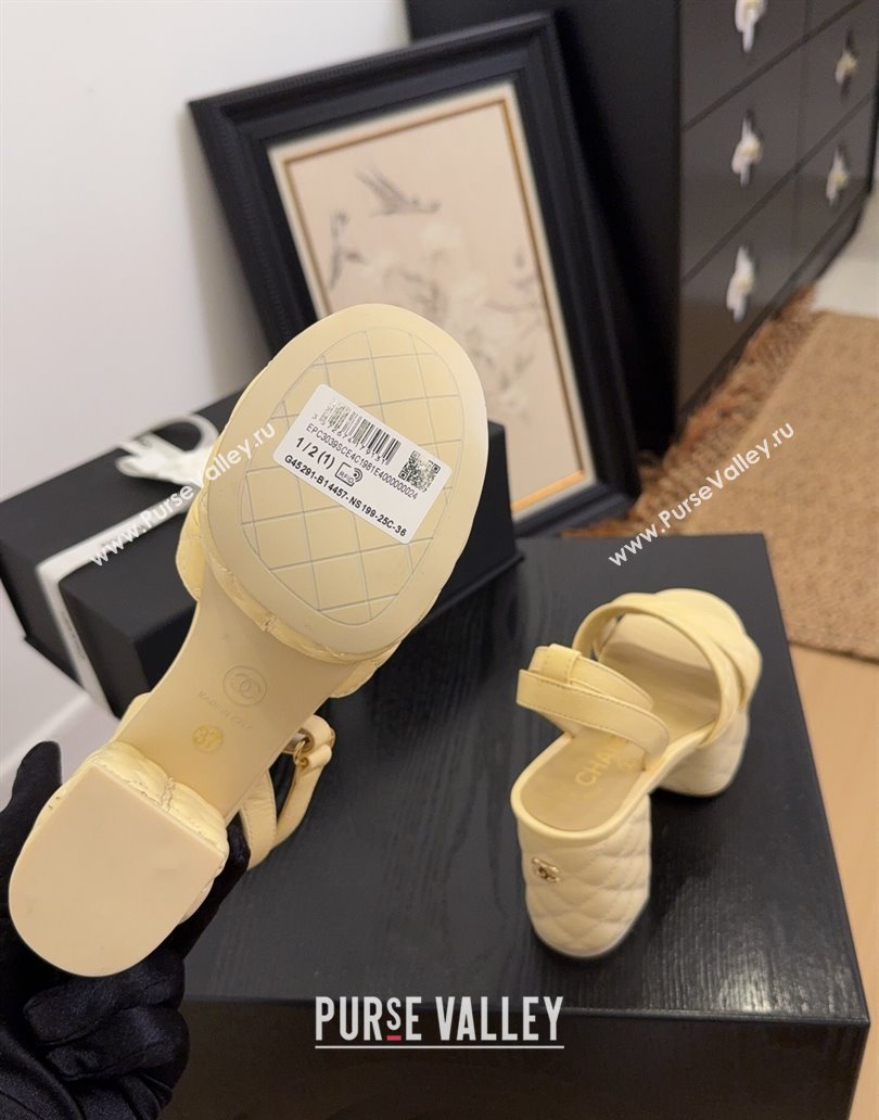 Chanel Quilted Lambskin Platform Sandals 8.5cm G46427 Apricot 2025 (MD-250415121)