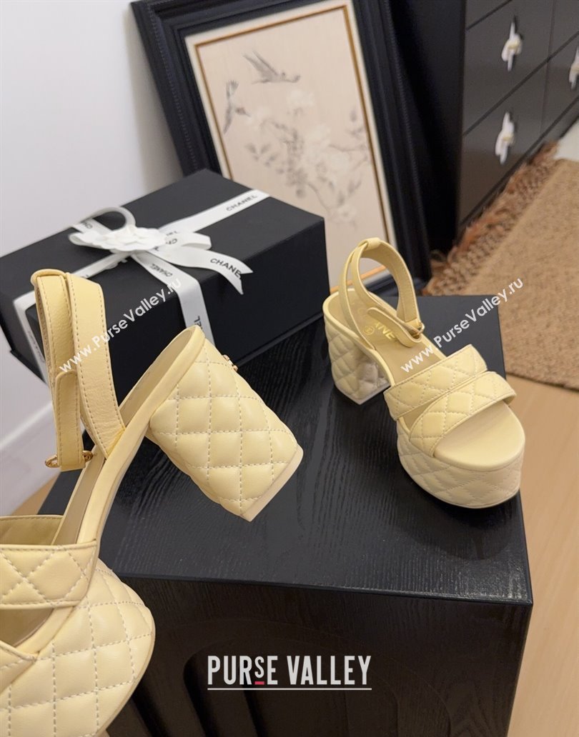 Chanel Quilted Lambskin Platform Sandals 8.5cm G46427 Apricot 2025 (MD-250415121)