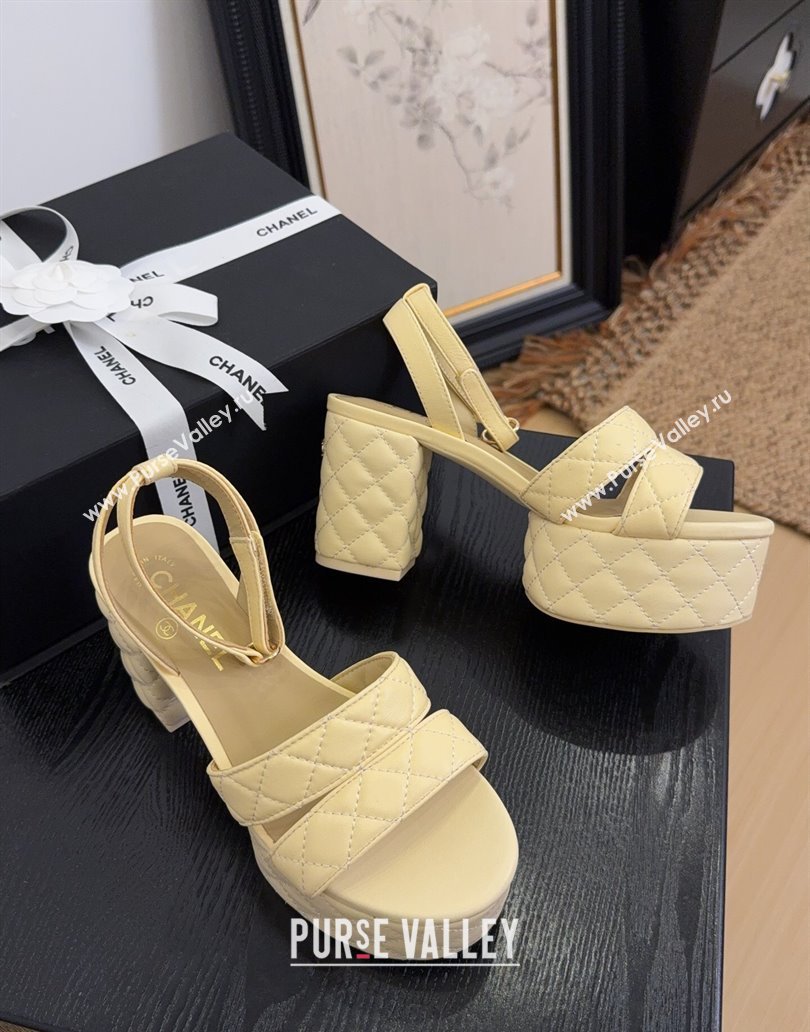 Chanel Quilted Lambskin Platform Sandals 8.5cm G46427 Apricot 2025 (MD-250415121)