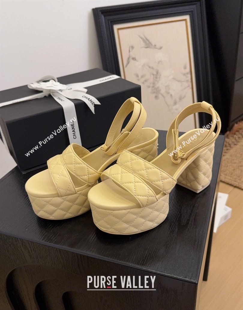 Chanel Quilted Lambskin Platform Sandals 8.5cm G46427 Apricot 2025 (MD-250415121)
