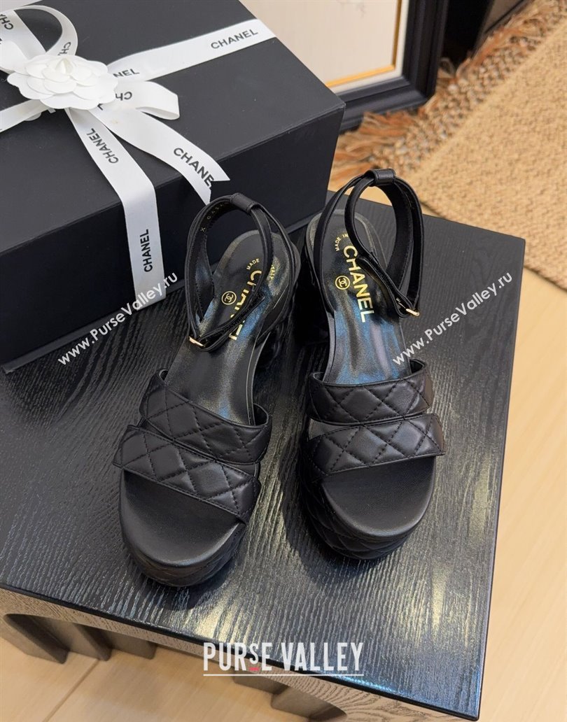 Chanel Quilted Lambskin Platform Sandals 8.5cm G46427 Black 2025 (MD-250415124)