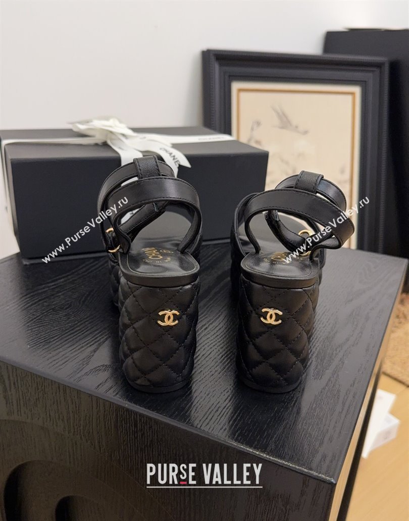 Chanel Quilted Lambskin Platform Sandals 8.5cm G46427 Black 2025 (MD-250415124)