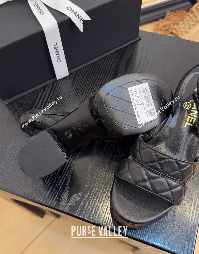 Chanel Quilted Lambskin Platform Sandals 8.5cm G46427 Black 2025 (MD-250415124)
