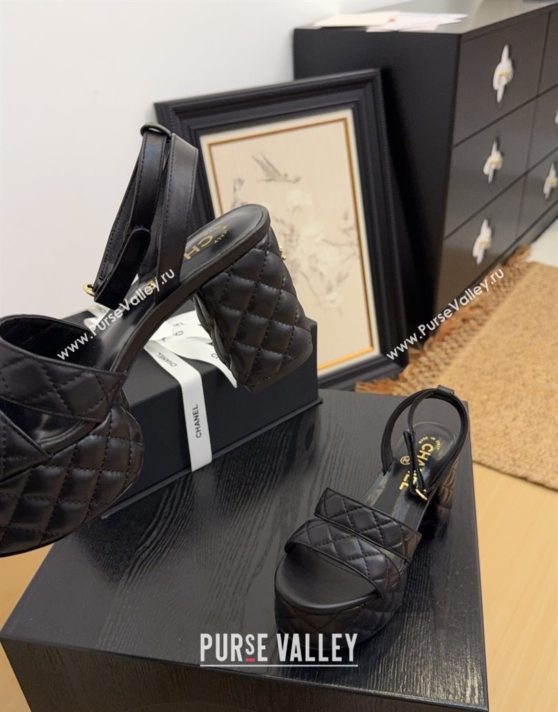 Chanel Quilted Lambskin Platform Sandals 8.5cm G46427 Black 2025 (MD-250415124)