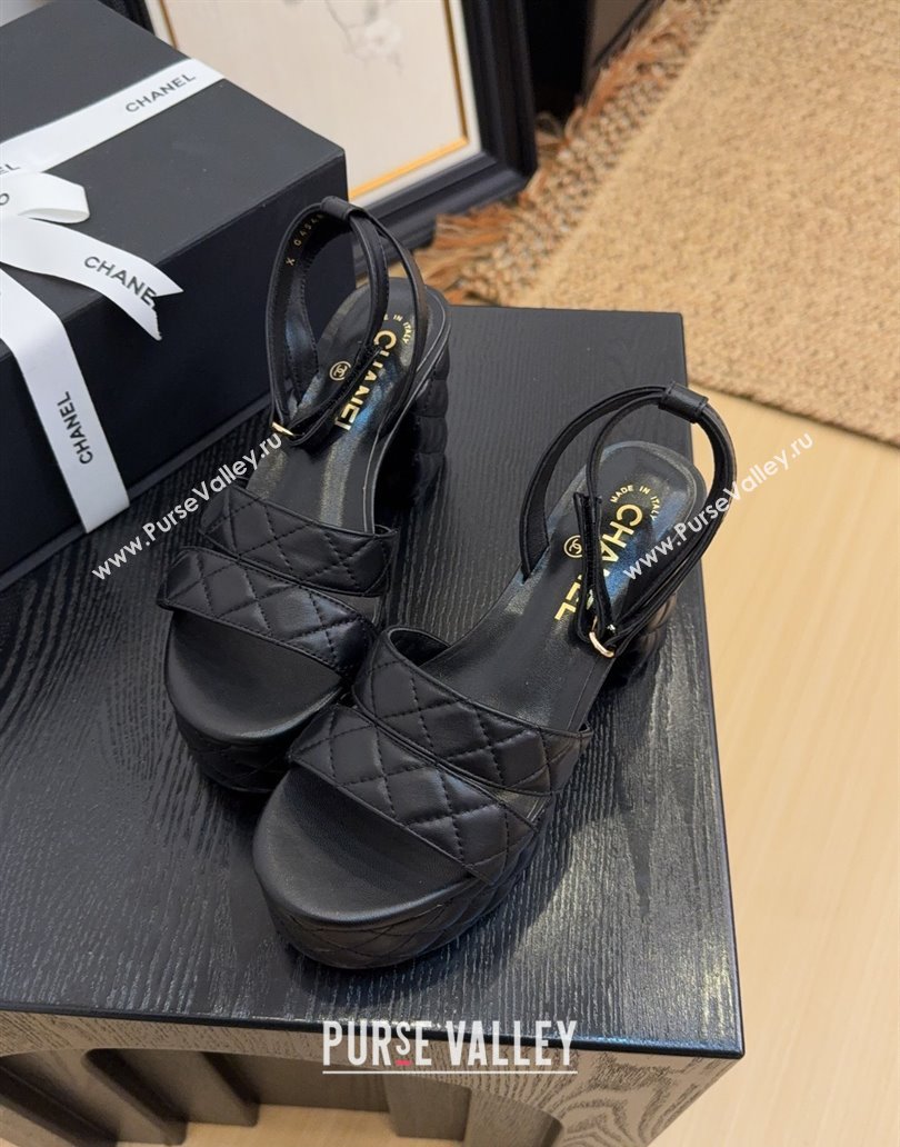 Chanel Quilted Lambskin Platform Sandals 8.5cm G46427 Black 2025 (MD-250415124)