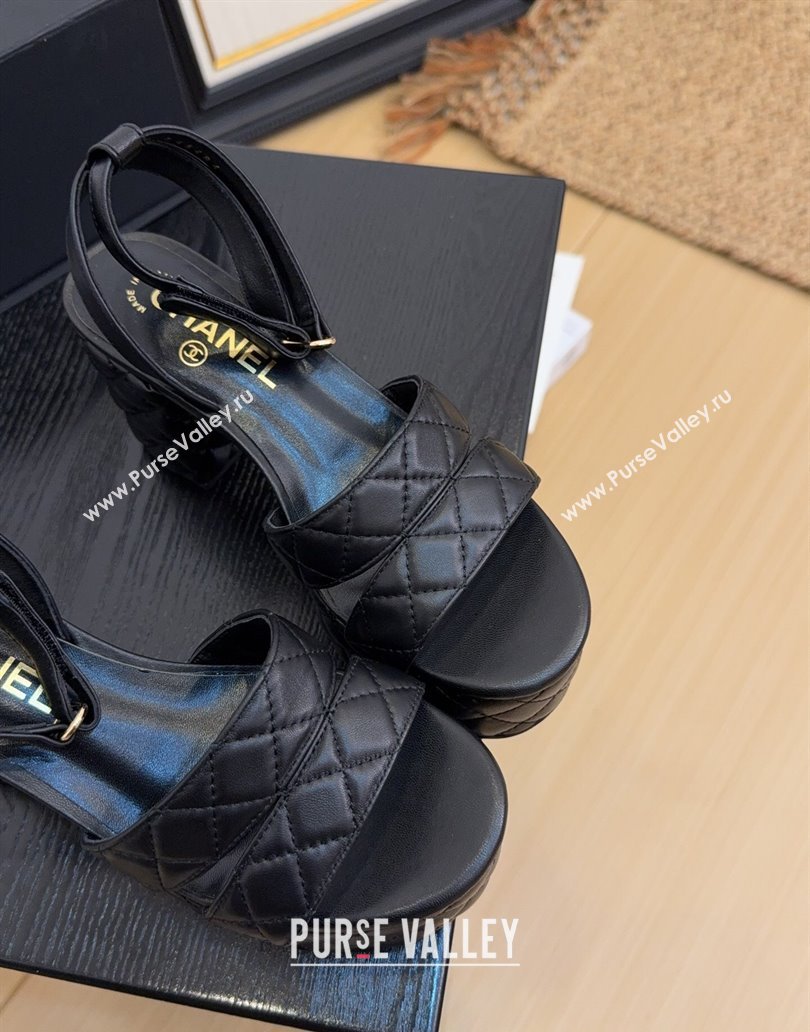 Chanel Quilted Lambskin Platform Sandals 8.5cm G46427 Black 2025 (MD-250415124)