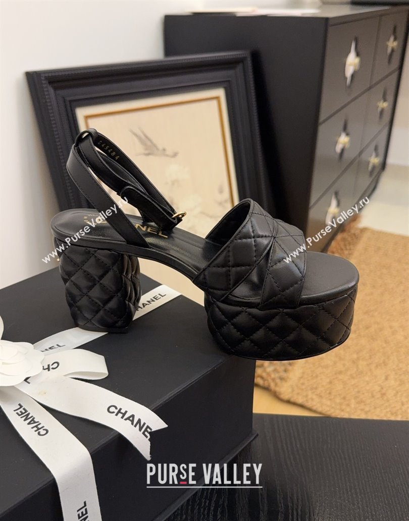 Chanel Quilted Lambskin Platform Sandals 8.5cm G46427 Black 2025 (MD-250415124)