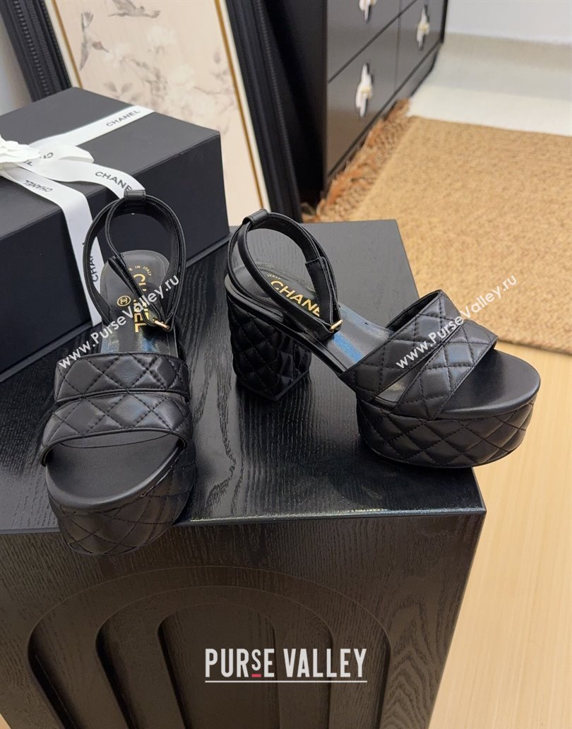 Chanel Quilted Lambskin Platform Sandals 8.5cm G46427 Black 2025 (MD-250415124)