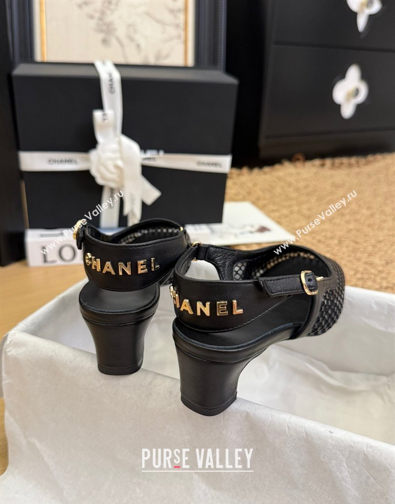 Chanel Fishnet Calfskin Heel Slingback Pumps Black 2025 CH041510 (MD-250415139)