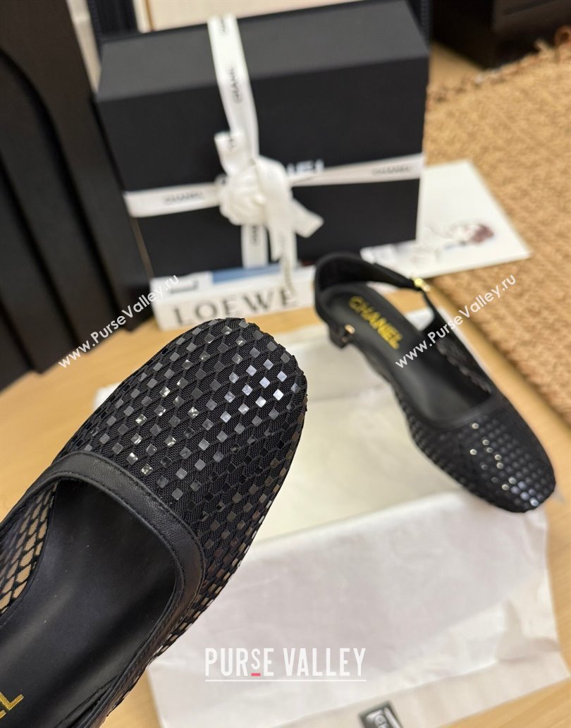 Chanel Fishnet Calfskin Heel Slingback Pumps Black 2025 CH041510 (MD-250415139)
