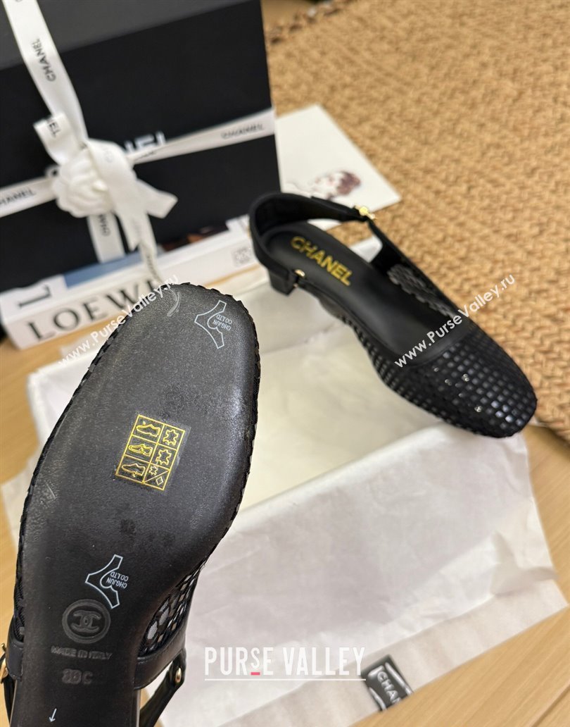 Chanel Fishnet Calfskin Heel Slingback Pumps Black 2025 CH041510 (MD-250415139)