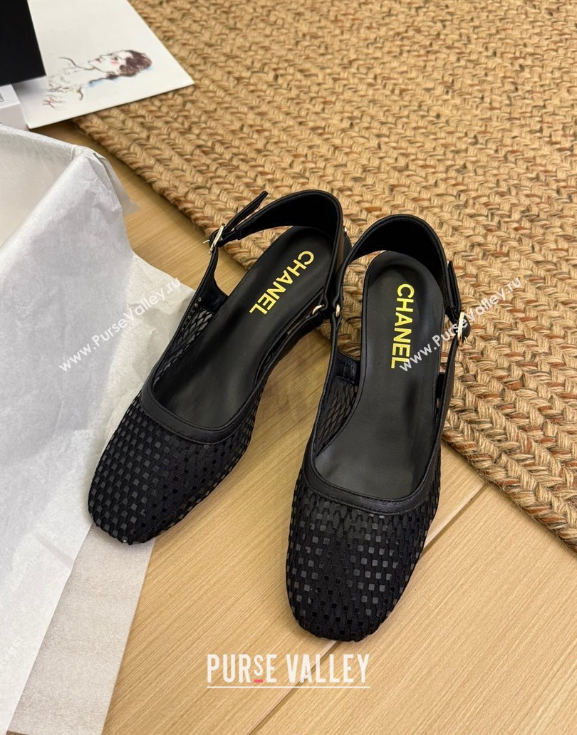 Chanel Fishnet Calfskin Heel Slingback Pumps Black 2025 CH041510 (MD-250415139)