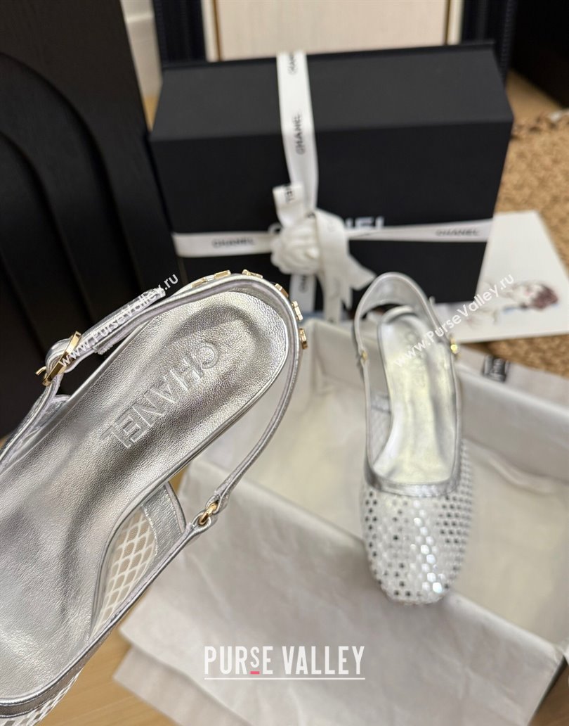 Chanel Fishnet Calfskin Heel Slingback Pumps Silver 2025 CH041510 (MD-250415140)