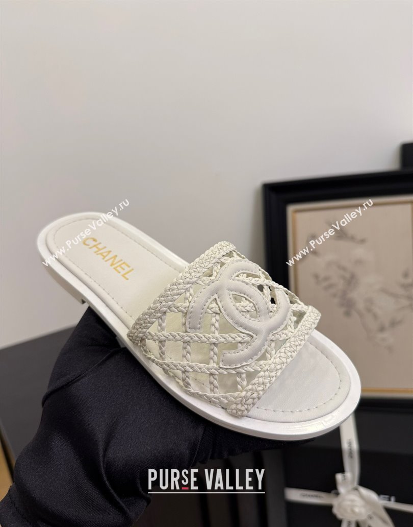 Chanel Calfskin Braided Mesh Flat Slides Sandal White 2025 CH041511 (MD-250415141)