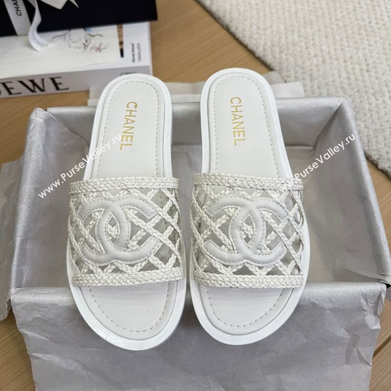 Chanel Calfskin Braided Mesh Flat Slides Sandal White 2025 CH041511 (MD-250415141)