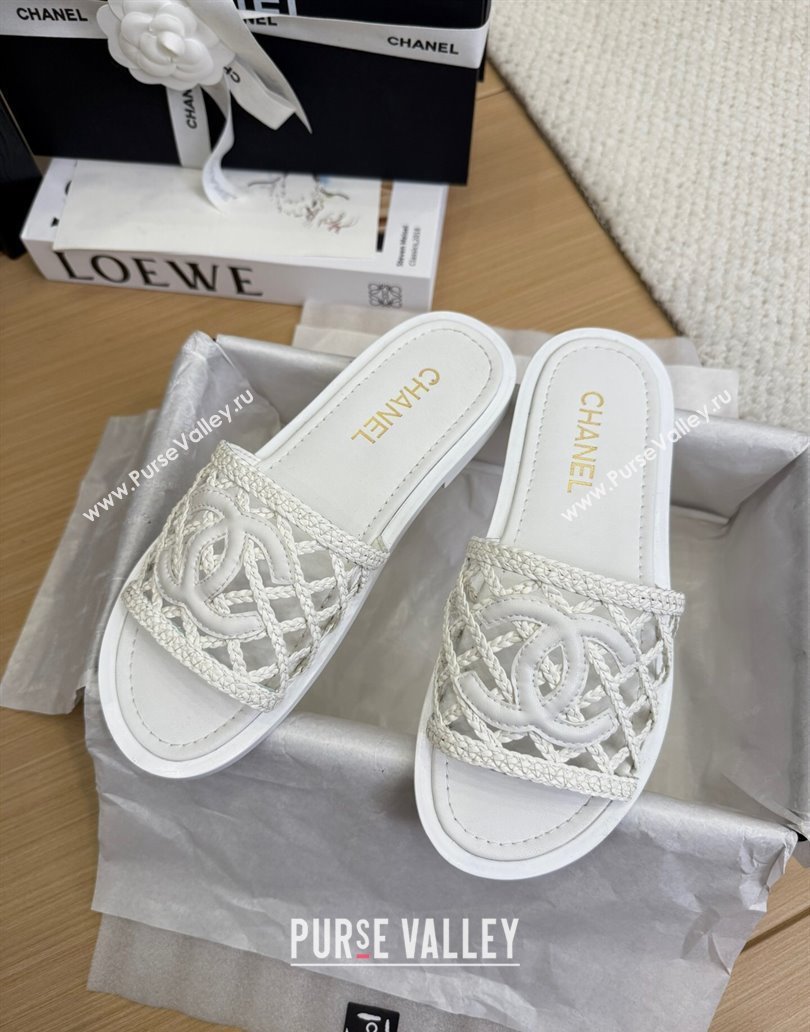 Chanel Calfskin Braided Mesh Flat Slides Sandal White 2025 CH041511 (MD-250415141)