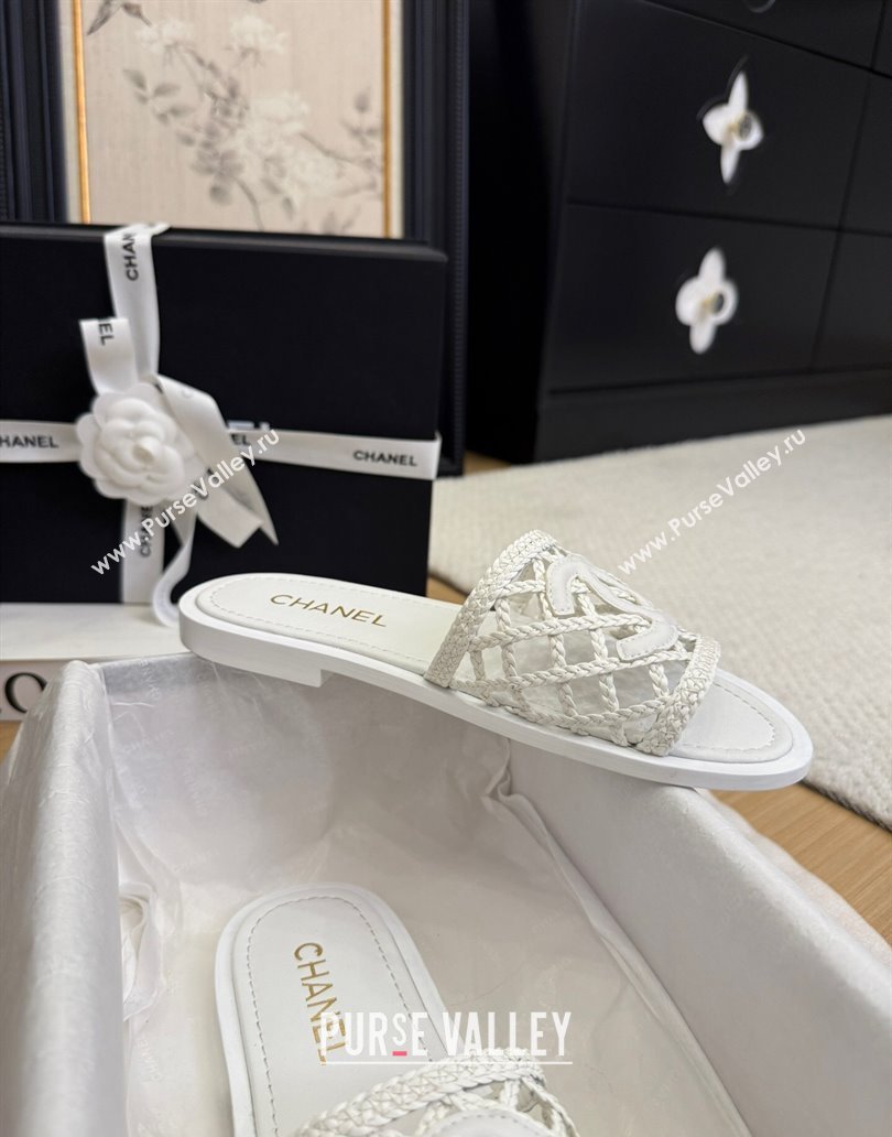 Chanel Calfskin Braided Mesh Flat Slides Sandal White 2025 CH041511 (MD-250415141)