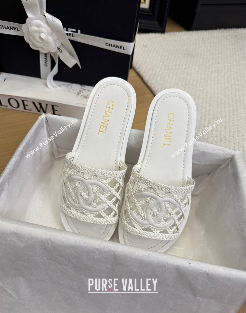 Chanel Calfskin Braided Mesh Flat Slides Sandal White 2025 CH041511 (MD-250415141)