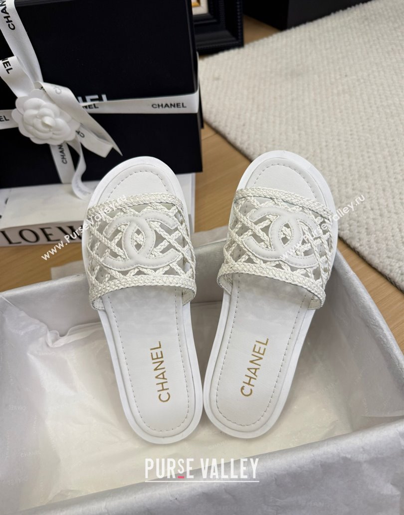Chanel Calfskin Braided Mesh Flat Slides Sandal White 2025 CH041511 (MD-250415141)