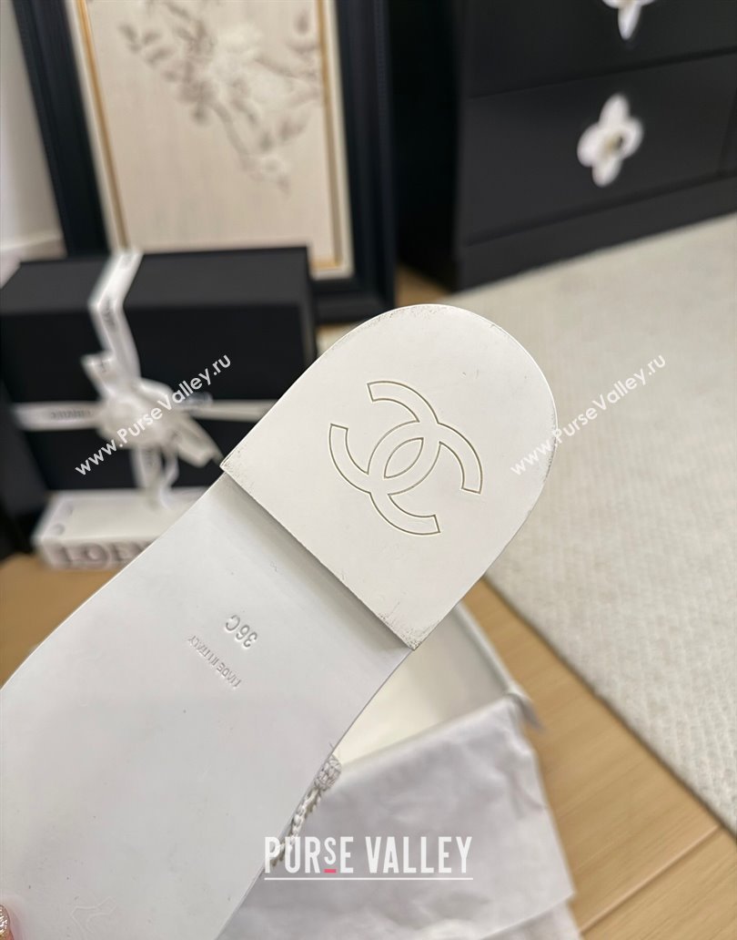 Chanel Calfskin Braided Mesh Flat Slides Sandal White 2025 CH041511 (MD-250415141)