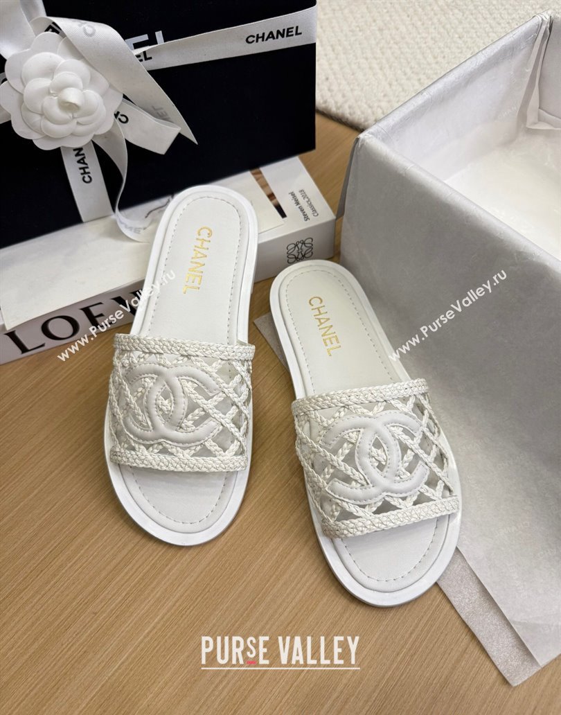 Chanel Calfskin Braided Mesh Flat Slides Sandal White 2025 CH041511 (MD-250415141)