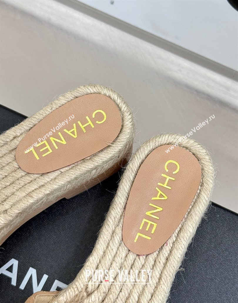 Chanel Calfskin Platform Slides Sandal 4cm with Camellia Beige 2025 CH041608 (MD-250416061)
