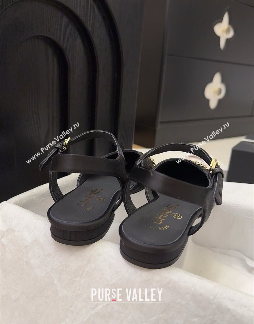 Chanel Quilted Fabric Grosgrain Flat Sandals with Chain Black 2025 CH041617 (MD-250416116)