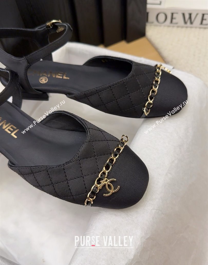 Chanel Quilted Fabric Grosgrain Flat Sandals with Chain Black 2025 CH041617 (MD-250416116)