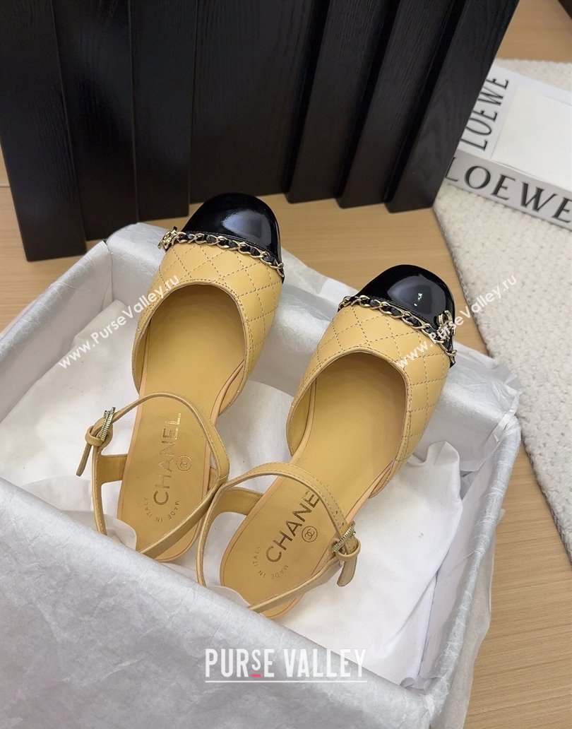 Chanel Quilted Calfskin Patent Flat Sandals with Chain Beige 2025 CH041617 (MD-250416117)