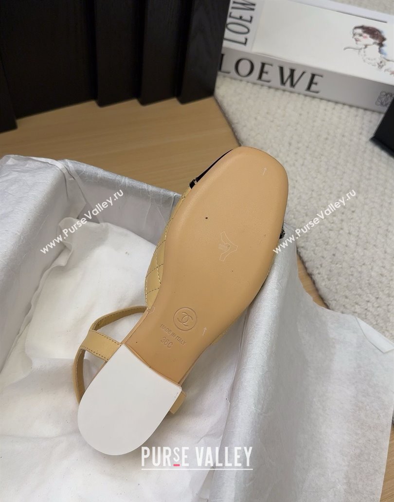 Chanel Quilted Calfskin Patent Flat Sandals with Chain Beige 2025 CH041617 (MD-250416117)