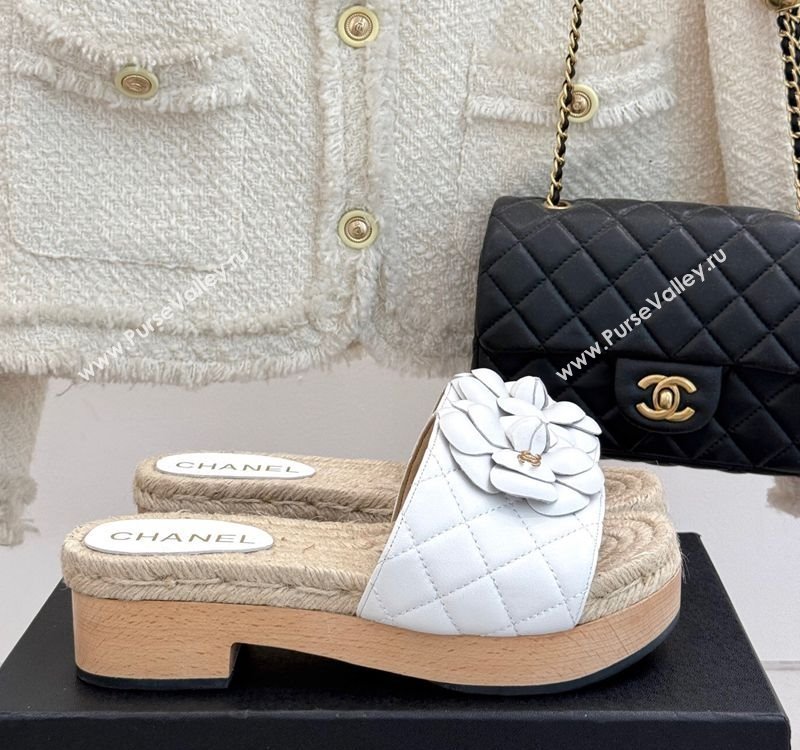Chanel Calfskin Platform Slides Sandal 4cm with Camellia White 2025 CH041608 (MD-250416062)