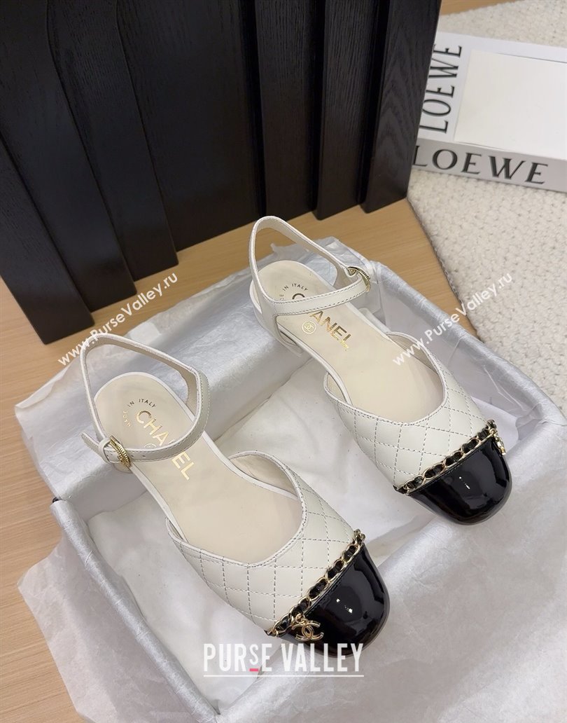 Chanel Quilted Calfskin Patent Flat Sandals with Chain White 2025 CH041617 (MD-250416118)