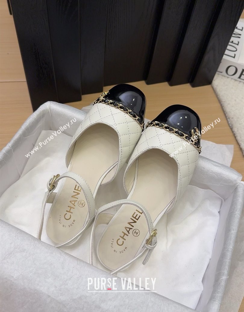 Chanel Quilted Calfskin Patent Flat Sandals with Chain White 2025 CH041617 (MD-250416118)
