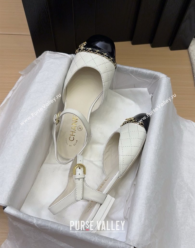Chanel Quilted Calfskin Patent Flat Sandals with Chain White 2025 CH041617 (MD-250416118)