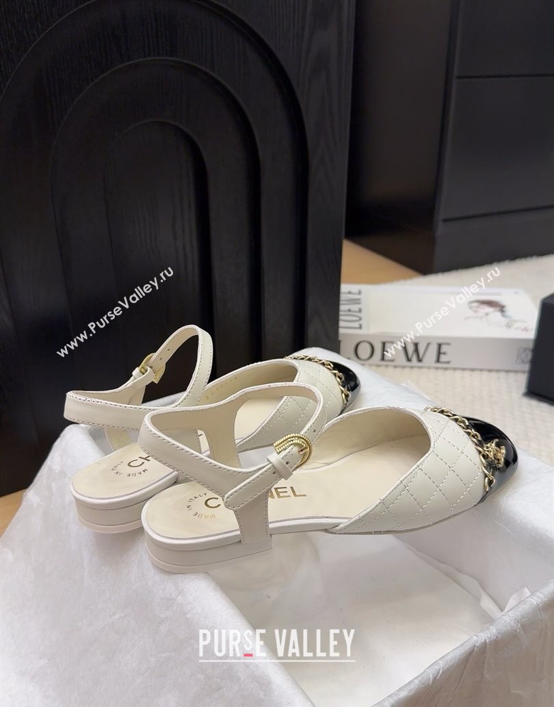Chanel Quilted Calfskin Patent Flat Sandals with Chain White 2025 CH041617 (MD-250416118)