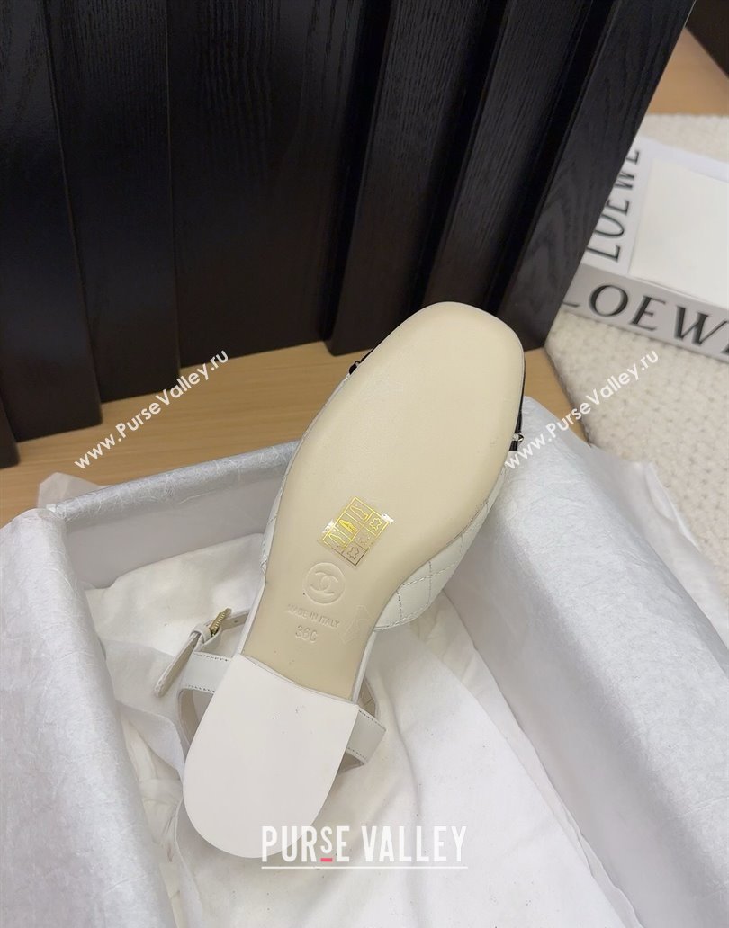 Chanel Quilted Calfskin Patent Flat Sandals with Chain White 2025 CH041617 (MD-250416118)