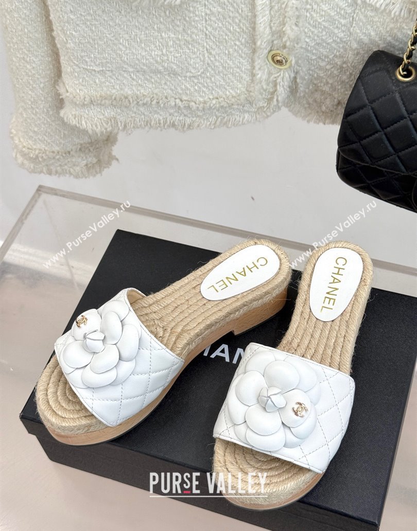 Chanel Calfskin Platform Slides Sandal 4cm with Camellia White 2025 CH041608 (MD-250416062)
