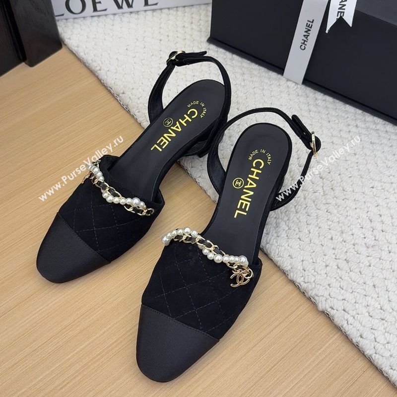 Chanel Suede Slingback Pumps with Chain and Pearls Black 2025 CH041618 (MD-250416120)
