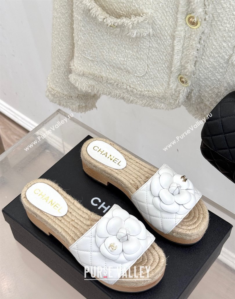 Chanel Calfskin Platform Slides Sandal 4cm with Camellia White 2025 CH041608 (MD-250416062)