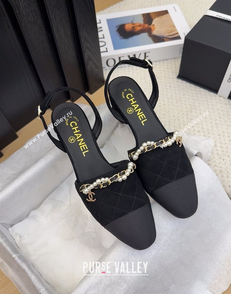 Chanel Suede Slingback Pumps with Chain and Pearls Black 2025 CH041618 (MD-250416120)