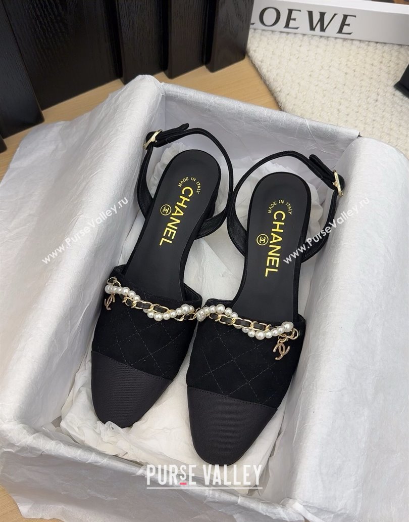 Chanel Suede Slingback Pumps with Chain and Pearls Black 2025 CH041618 (MD-250416120)