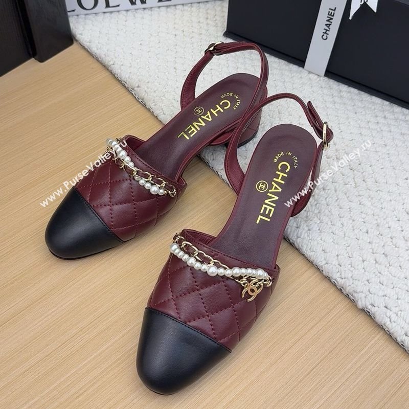 Chanel Lambskin Slingback Pumps with Chain and Pearls Burgundy 2025 CH041618 (MD-250416121)